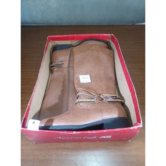 American Eagle Outfitter Women's Size 6 BROWN Biker Boots HIGHZIP Ankle Cuff - Picture 11 of 12